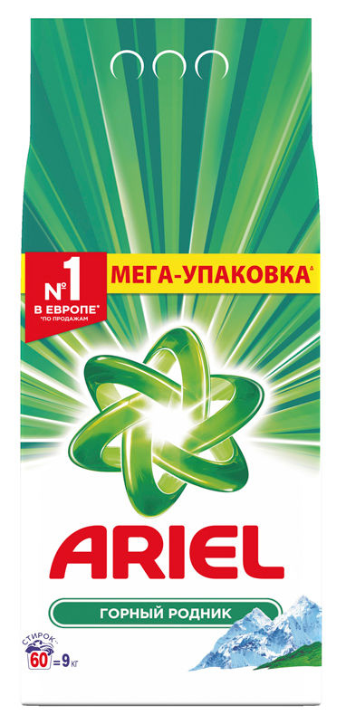 

Стиральный порошок Ariel Горный родник, автомат, 9кг (81586125), Горный родник