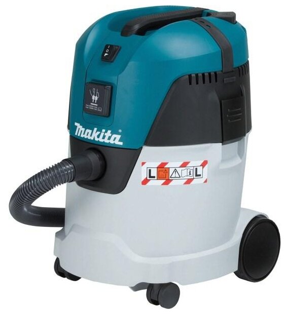 Строительный пылесос Makita VC2512L, сетевой, 1000Вт, влажная, сухая уборка, объем пылесборника 25л, мешок, диаметр шланга 32мм, длина шланга 3.5м, встроенная розетка, 8кг