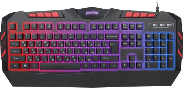 

Клавиатура проводная Perfeo LEGION PF-9220-GM, мембранная, подсветка, USB, черный (PF_5140), LEGION PF-9220-GM