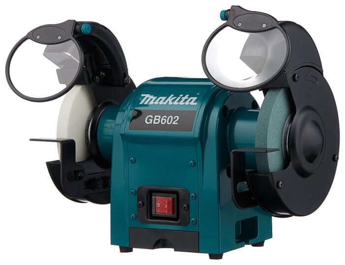 Станок заточный (точило) Makita GB602, 250 Вт, 2850 об/мин, диаметр круга 15 см, толщина круга 1.6 см, для заточки инструмента и ножей