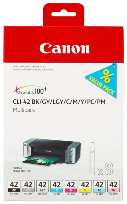 

Комплект картриджей струйный Canon CLI-42 Multipack (6384B010), многоцветный, оригинальный, объем 13 мл, 8 шт. для Canon Canon PIXMA-PRO-100, CLI-42 Multipack