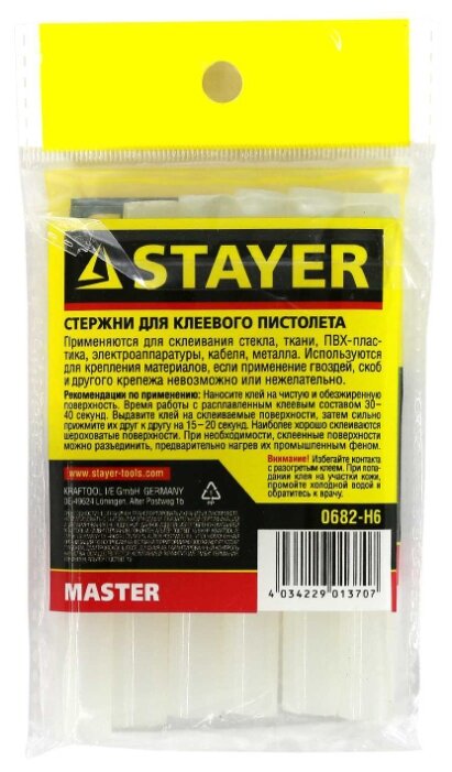 

Клеевые стержни Stayer Master 1.1 см x 10 см, прозрачный, 6 шт., пакет (0682-H6)