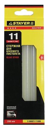 Клеевые стержни Stayer Master 1.1 см x 20 см, прозрачный, 6 шт., пакет (2-06821-T-S06)