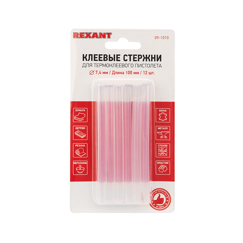 

Клеевые стержни REXANT 7.4 мм x 10 см, прозрачный, 12 шт., блистер (09-1010)