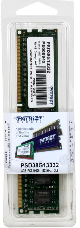 

Память DDR3 DIMM 8Gb, 1333MHz, CL9, 1.5 В, Patriot Memory, Signature (PSD38G13332), PSD38G13332