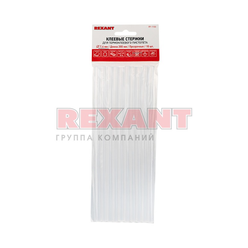 

Клеевые стержни REXANT 7.4 мм x 20 см, прозрачный, 10 шт., пакет (09-1103)