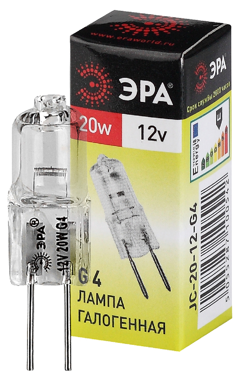 

Лампа галогенная G4, JC, 12В, 20Вт, 320лм, 2700K/теплый, 80 Ra, ЭРА G4-JC-20W-12V (C0027369), G4-JC-20W-12V