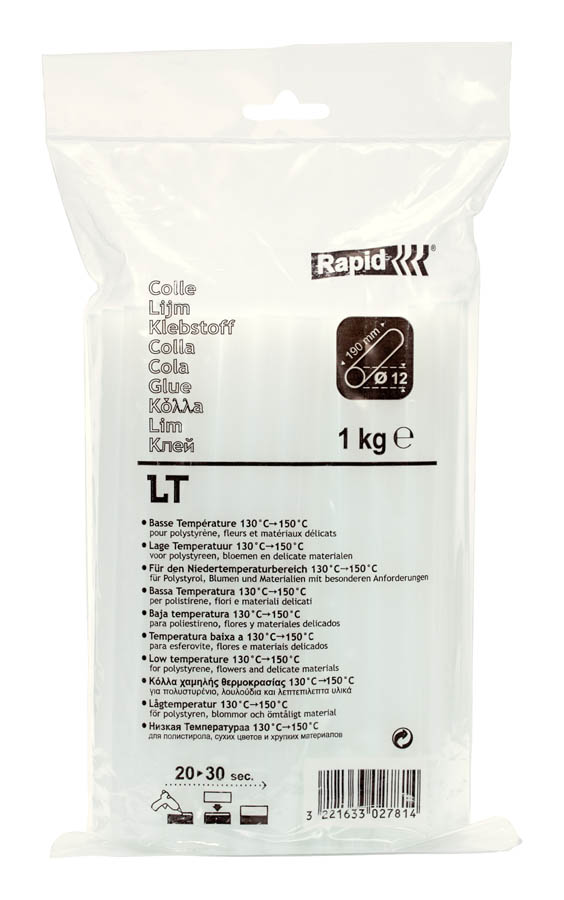 Клеевые стержни Rapid LT 1.2 см x 19 см, прозрачный, 1 кг, пакет (40302781)
