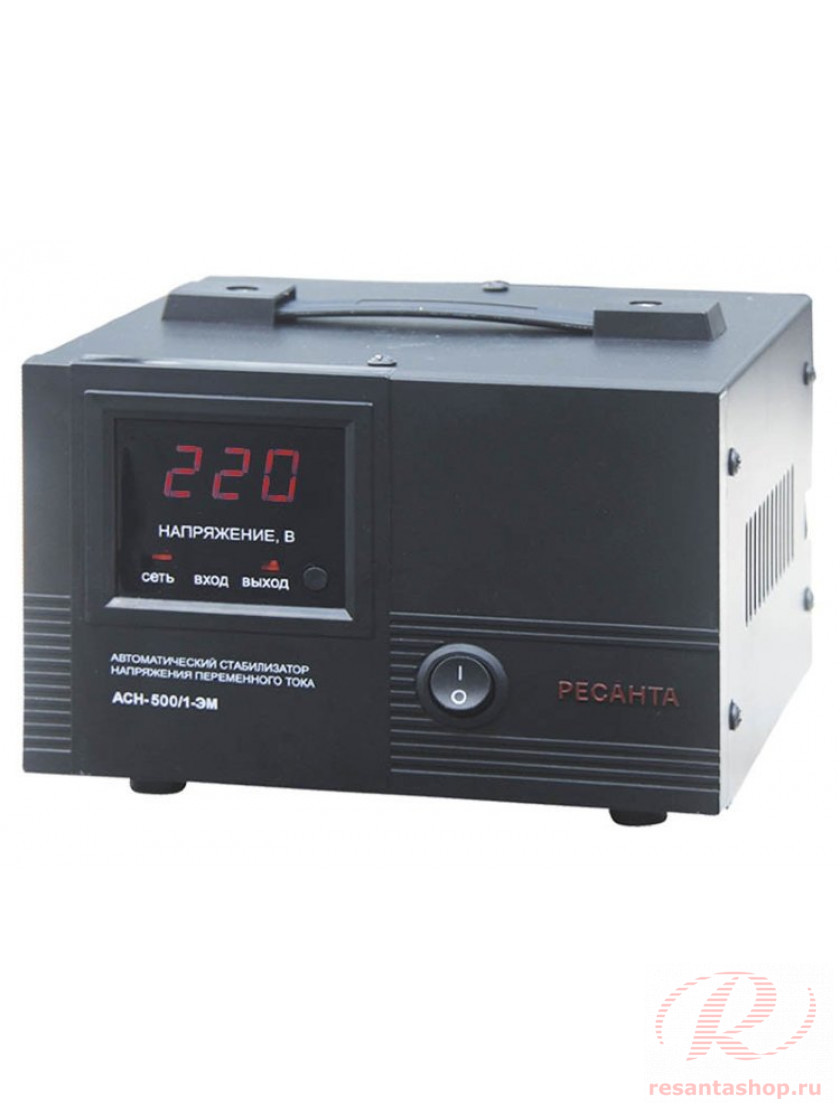 

Стабилизатор напряжения Ресанта ACH-500/1-ЭМ, 500VA, 500W, EURO, черный, ACH-500/1-ЭМ