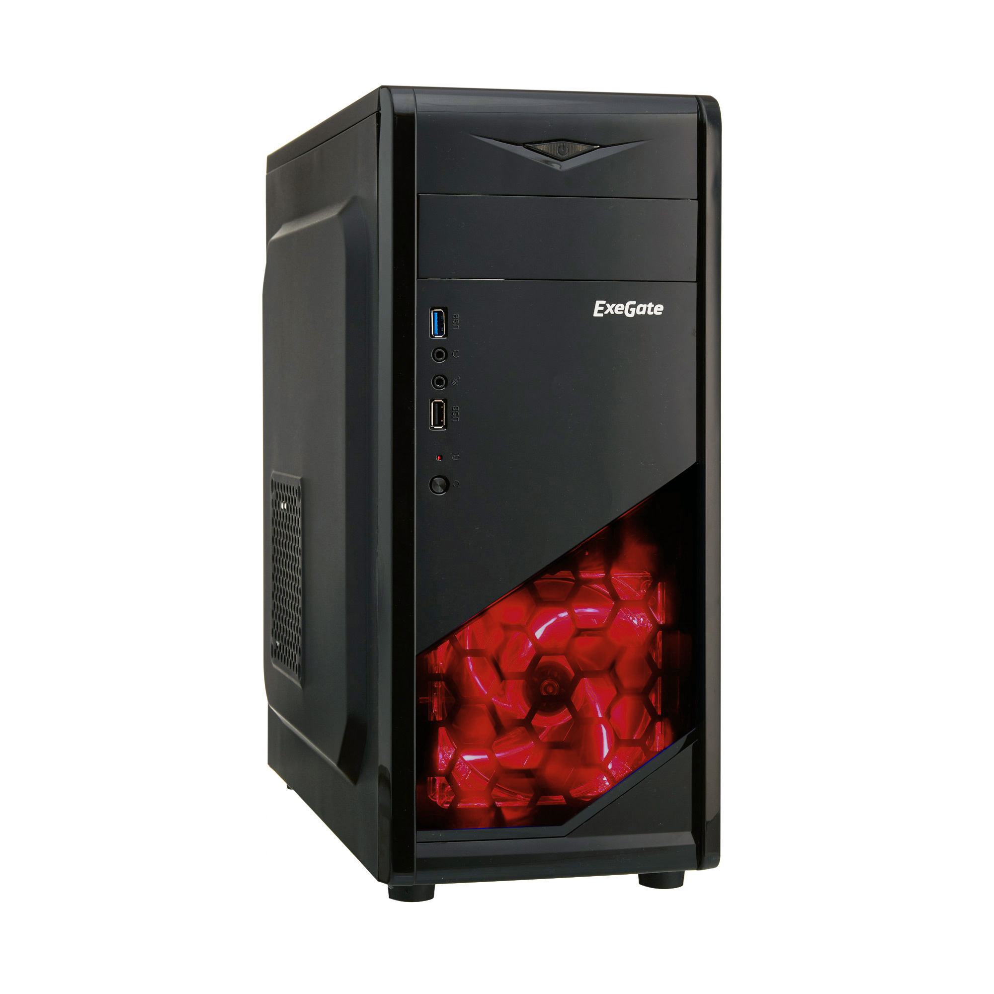 Корпус ExeGate EVO-8207, ATX, Midi-Tower, USB 3.0, красная подсветка, черный, 600 Вт (EX281256RUS)