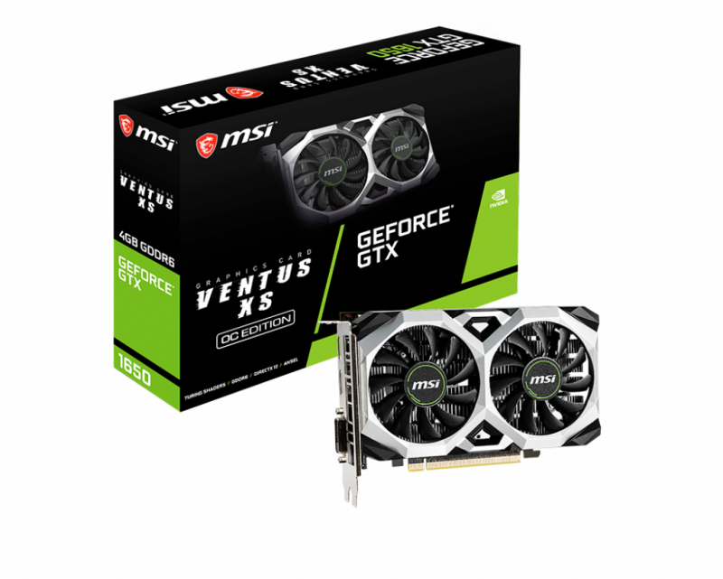 Видеокарта MSI NVIDIA GeForce GTX1650 VENTUS XS OC, 4Gb DDR6, 128bit, PCI-E, DVI, HDMI, DP, Retail (GTX 1650 D6 VENTUS XS OC) - фото 1