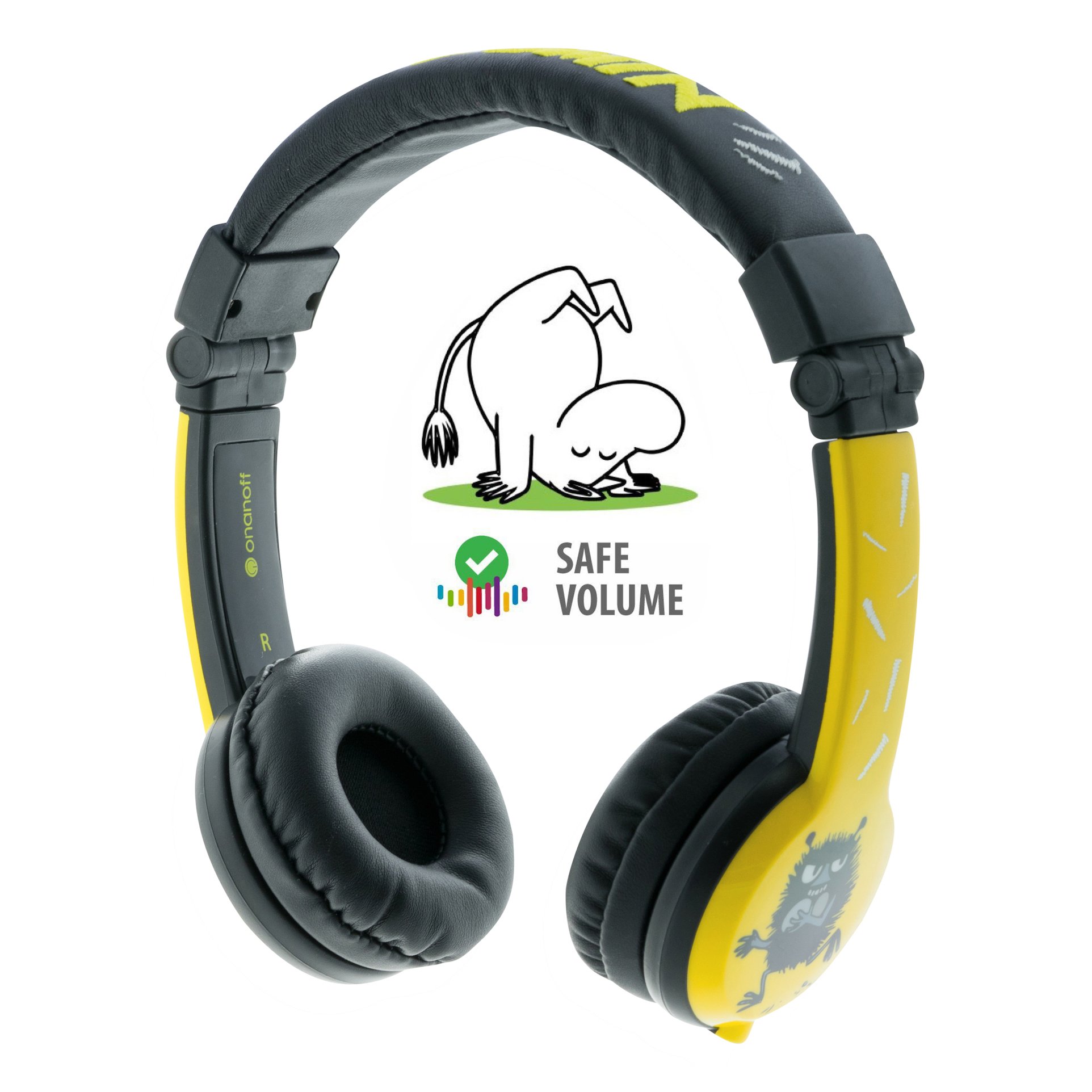 

Проводные наушники Onanoff BuddyPhones Moomin, mini jack 3.5 mm, желтый/черный (BP-MN-STINKY), BuddyPhones Moomin