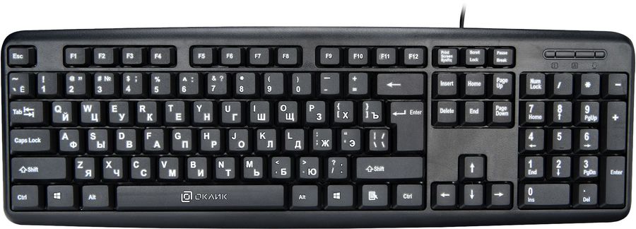 

Клавиатура проводная Oklick 180V2, мембранная, USB, черный (180M V2), 180V2