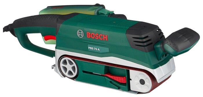 

Ленточная шлифовальная машина BOSCH PBS 75 A, 710 Вт, сетевая, размер ленты 53.3 см x 7.5 см, макс. скорость ленты 350 м/мин, пылесборник, 3.4 кг (06032A1020), PBS 75 A