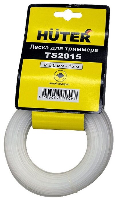 Леска триммерная HUTER TS2015, витой квадрат (твист) 2 мм x 15 м