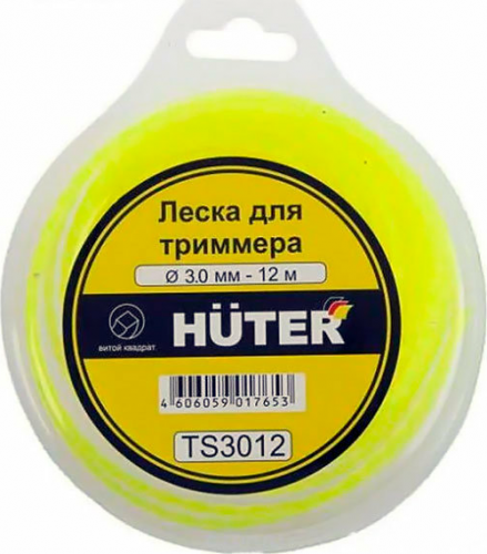 Леска триммерная HUTER TS3012, витой квадрат (твист) 3 мм x 12 м