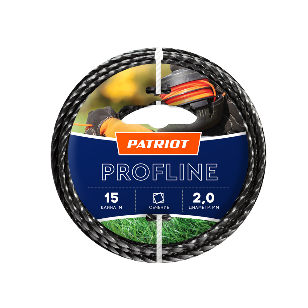 Леска триммерная PATRIOT, витой квадрат (твист) 2 мм x 15 м