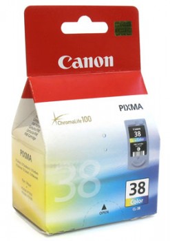 

Картридж струйный Canon CL-38 (2146B005), голубой/пурпурный/желтый, оригинальный, объем 9 мл, ресурс 205 страниц для Canon Canon PIXMA-iP1800 / iP1900 / iP2500 / iP2600 / MP140 / MP190 / MP210 / MP220 / MP470 / MX300 / MX310, CL-38