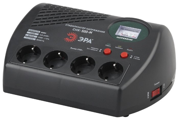 

Стабилизатор напряжения Эра СНК-500-М , 500VA, 500W, EURO, черный, СНК-500-М