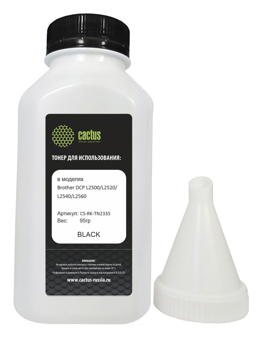 Тонер Cactus, бутыль 95 г, черный, совместимый для Brother DCP L2500/L2520/L2540/L2560, с флажком (CS-RK-TN2335)
