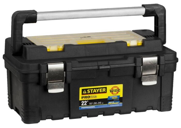 

Ящик с органайзером 55.7смx28.3смx24.5см, пластик, ручка, STAYER Professional ProWide (38003-22), Черный, ProWide