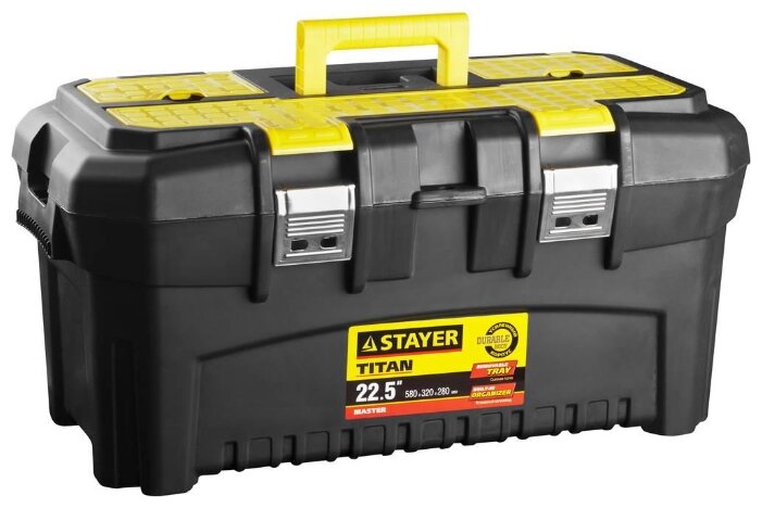 Ящик с органайзером 58смx32смx28см, пластик, ручка, STAYER Master Titan (38016-22), цвет желтый