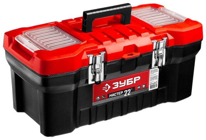Ящик с органайзером 56смx28смx23.5см, пластик, ручка, ЗУБР Мастер-22 (38180-22_z02), цвет красный