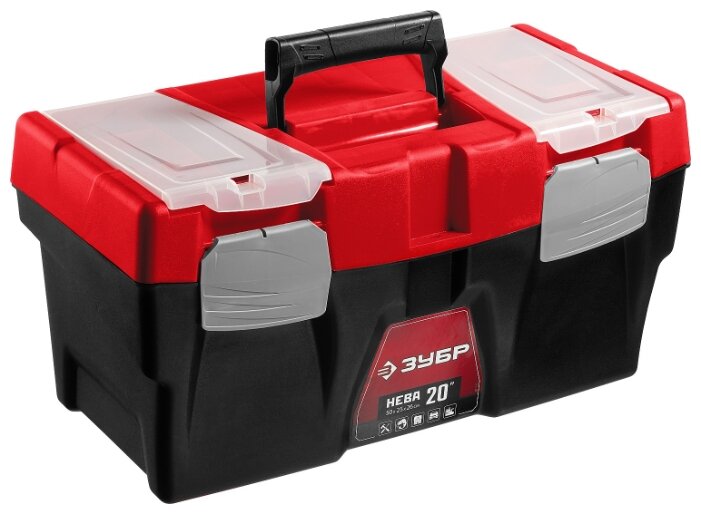 Ящик с органайзером 50смx25смx26см, пластик, ручка, ЗУБР Мастер Нева-20 (38323-20), цвет красный