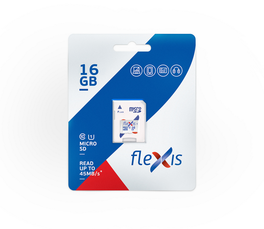 

Карта памяти 16Gb microSDHC Flexis Class 10 UHS-I U1 + адаптер, FMSD016GU1A
