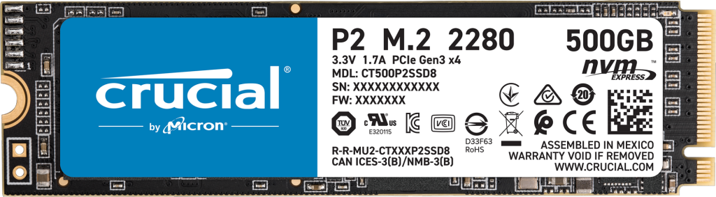 Твердотельный накопитель (SSD) Crucial 500Gb P2, 2280, M.2, NVMe (CT500P2SSD8) - фото 1