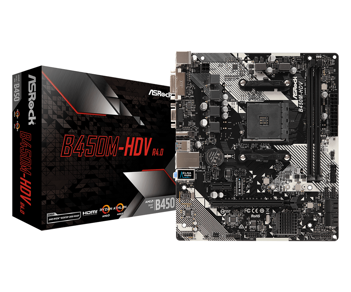 

Материнская плата ASRock B450M-HDV R4.0, SocketAM4, AMD B450, 2xDDR4, PCI-Ex16, 4SATA3, 7.1-ch, 6 USB 3.1, VGA, DVI, HDMI, mATX, Retail, B450M-HDV R4.0