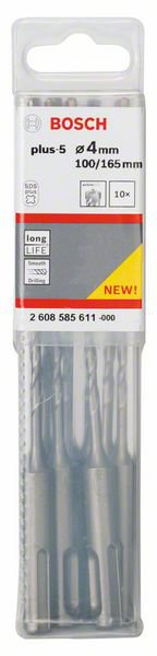 Бур SDS plus ⌀4мм x 100мм/165мм, 10шт. Bosch SDS plus-5 (2608585611) - фото 1