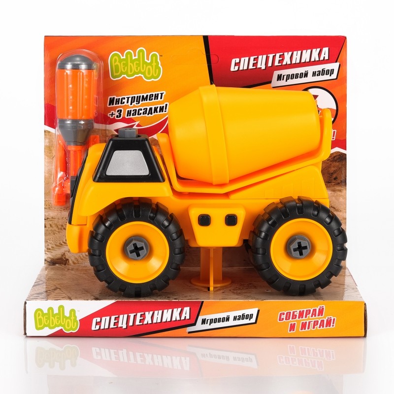 

Игровой набор Bebelot "Бетономешалка", спецтехника, отвёртка и 3 насадки (BEB1602-107), "Бетономешалка"
