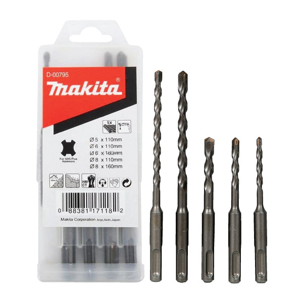 

Набор буров SDS plus, 5x110мм, 6x110мм, 6x160мм, 8x110мм, 8x160мм, 5шт. Makita (D-00795)
