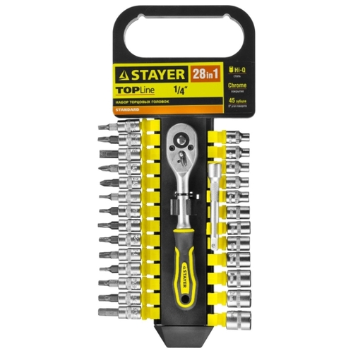 

Набор головок STAYER 27754-H28, предметов в наборе: 28 шт., 1/4", пластиковый держатель (27754-H28), 27754-H28