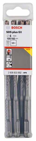 

Бур SDS plus ⌀6мм x 100мм/160мм, 10шт. Bosch SDS plus-5X (2608833892)