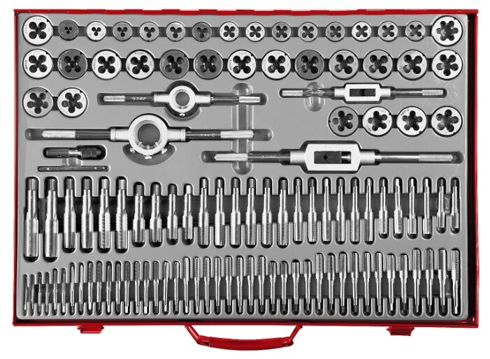 Набор метчиков и плашек ЗУБР 28119-H110_z01, предметов в наборе: 110 шт., жесткий кейс