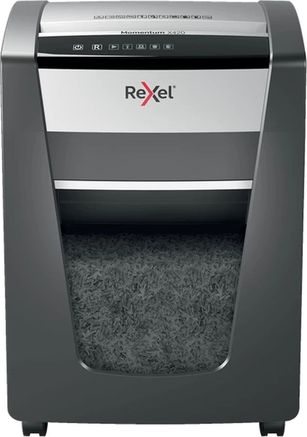 

Шредер Rexel Momentum X420, секретность P-4, фрагменты - 4ммx4см, 30л, 20 листов, скрепки, скобы (2104578EU), X420