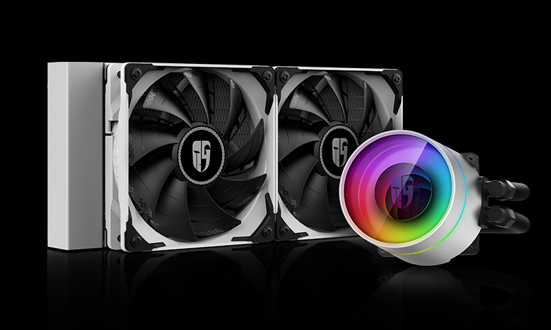 

Жидкостное охлаждение Deepcool Castle 240EX WHITE для Socket 115x/2011/2011-3/1356/1366/AM4/AM3/AM3+/FM1/AM2+/FM2/FM2+, 2x120мм, RGB LED (DP-GS-H12W-CSL240EXWH), Castle 240EX WHITE