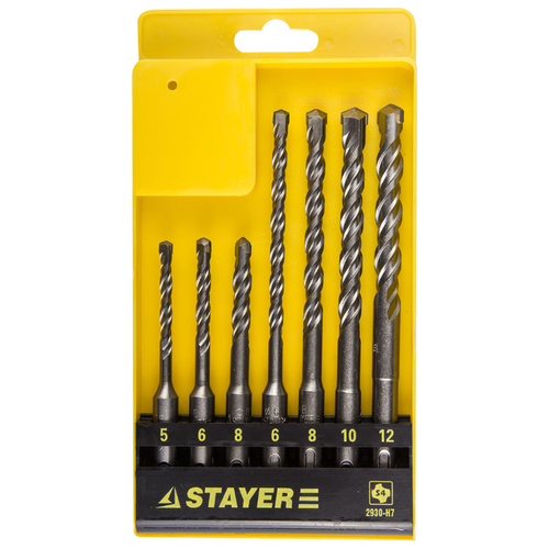

Набор буров SDS plus, 5 x 110, 6 x 110, 8 x 110, 6 x 160, 8 x 160, 10 x 160, 12 x 160 мм, 7шт. STAYER Professional (2930-H7)