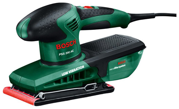 

Вибрационная шлифмашина BOSCH PSS 200 AC, сетевая, 200 Вт, 24000 кол/мин, лента 23 см x 9.3 см, пылесборник, кейс, 1.6 кг (0603340120), PSS 200 AC