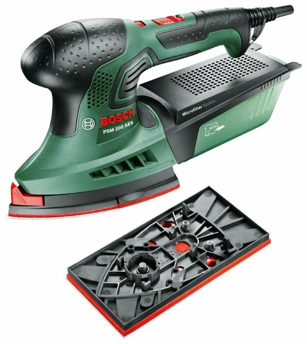 

Вибрационная шлифмашина BOSCH PSM 200 AES, сетевая, 200 Вт, 26000 кол/мин, лента 18.2 см x 9.2 см, пылесборник, кейс, 1.4 кг (06033B6020), PSM 200 AES