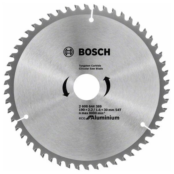 

Пильный диск BOSCH Eco Aluminium, ⌀19 см x 3 см по алюминию, чистый рез, 54T, 1 шт. (2608644389)