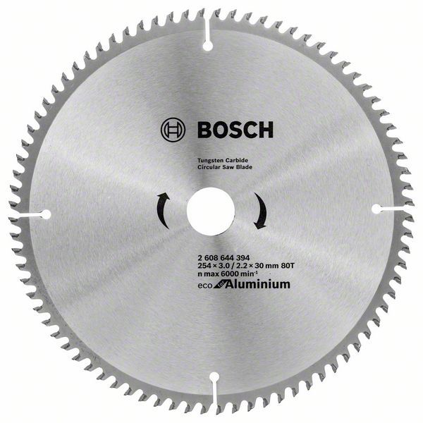 

Пильный диск BOSCH Eco Aluminium, ⌀254мм x 30мм по алюминию, чистый, 80T, 1шт. (2608644394)