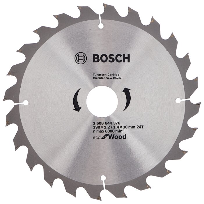

Пильный диск BOSCH Eco Wood, ⌀190мм x 30мм по дереву, грубый, 24T, 1шт. (2608644376)