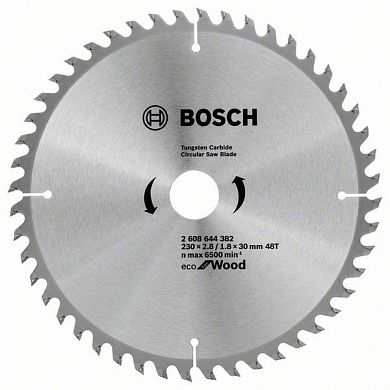 

Пильный диск BOSCH Eco Wood, ⌀23 см x 3 см по дереву, чистый рез, 48Т, 1 шт. (2608644382)