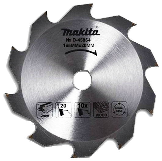 

Пильный диск Makita, ⌀165 мм x 20 мм по дереву, 10T, 1 шт. (D-45864)