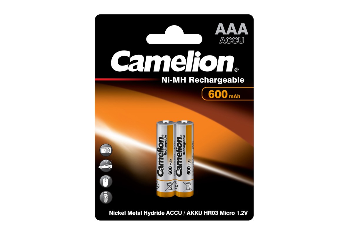 

Аккумулятор Camelion NH-AAA600BP2, AAA, 1.2V 600 мА·ч, 2 шт, NH-AAA600BP2