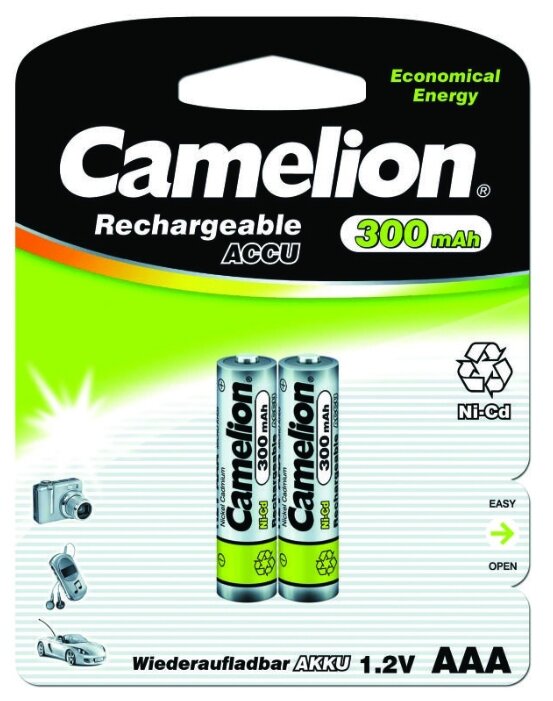 

Аккумулятор Camelion NC-AAA300BP2, AAA, 1.2V 300mAh, 2шт, NC-AAA300BP2