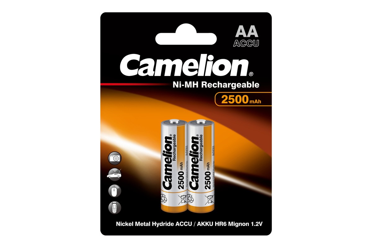 

Аккумулятор Camelion NH-AA2500BP2, AA, 1.2V 2.5 А·ч, 2 шт, NH-AA2500BP2